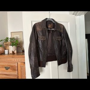 Zara Trf Leather Collection distressed brown leather jacket
